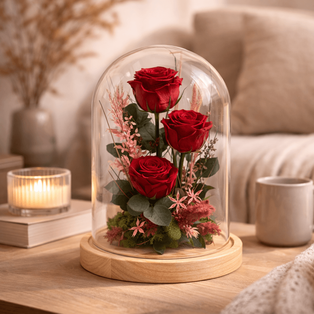 3 Rosas preservadas en cupula