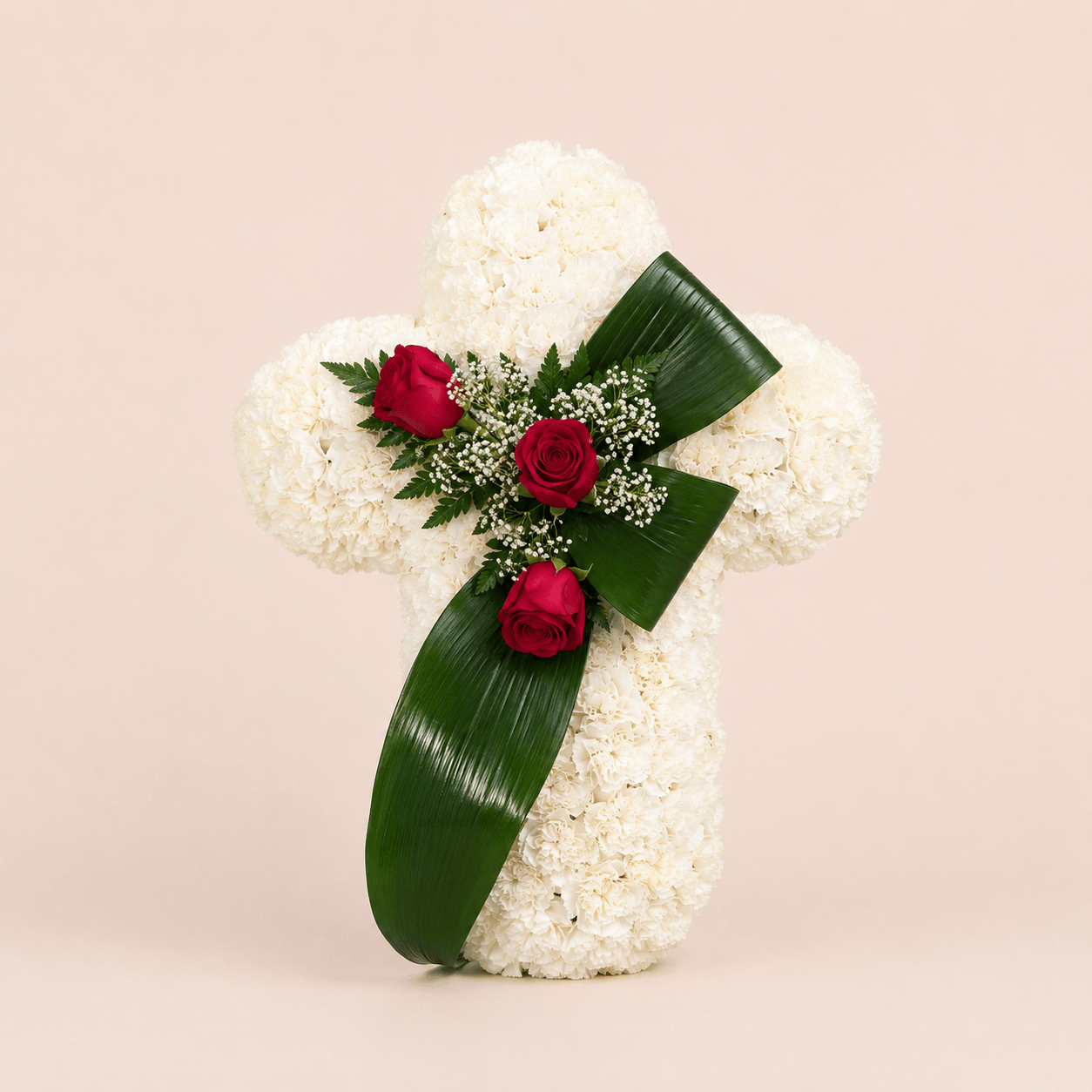 Cruz de flores naturales para difuntos