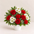 Centro de flores con rosas rojas armonia