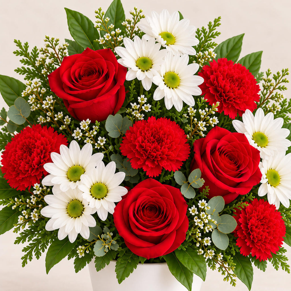 Centro de flores con rosas rojas armonia