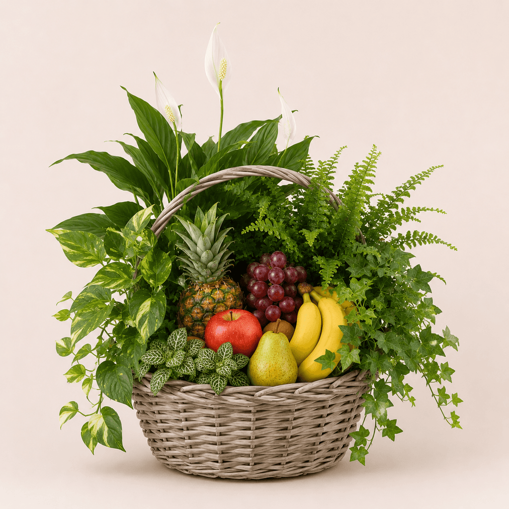 Cesta de plantas y frutas