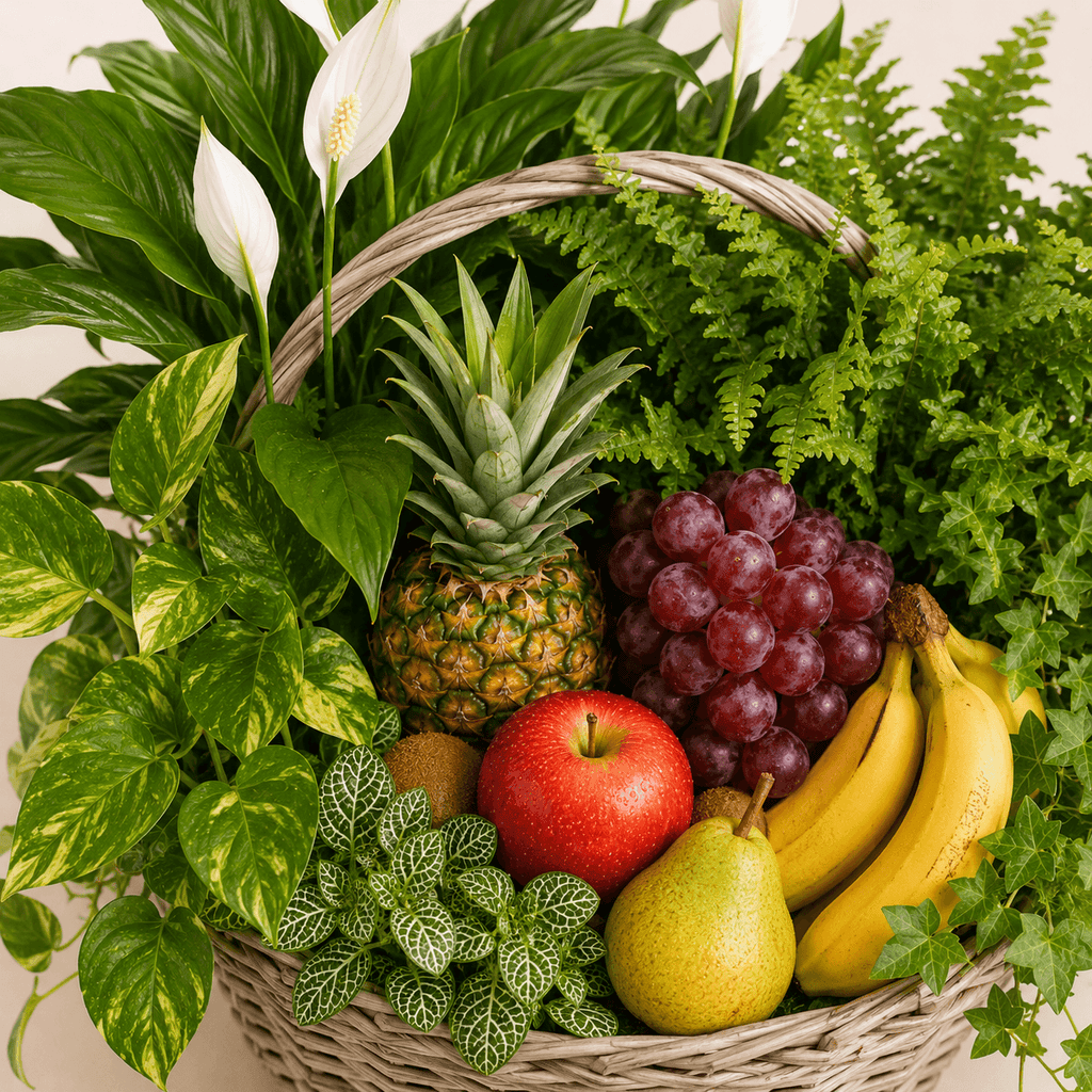 Cesta de plantas y frutas