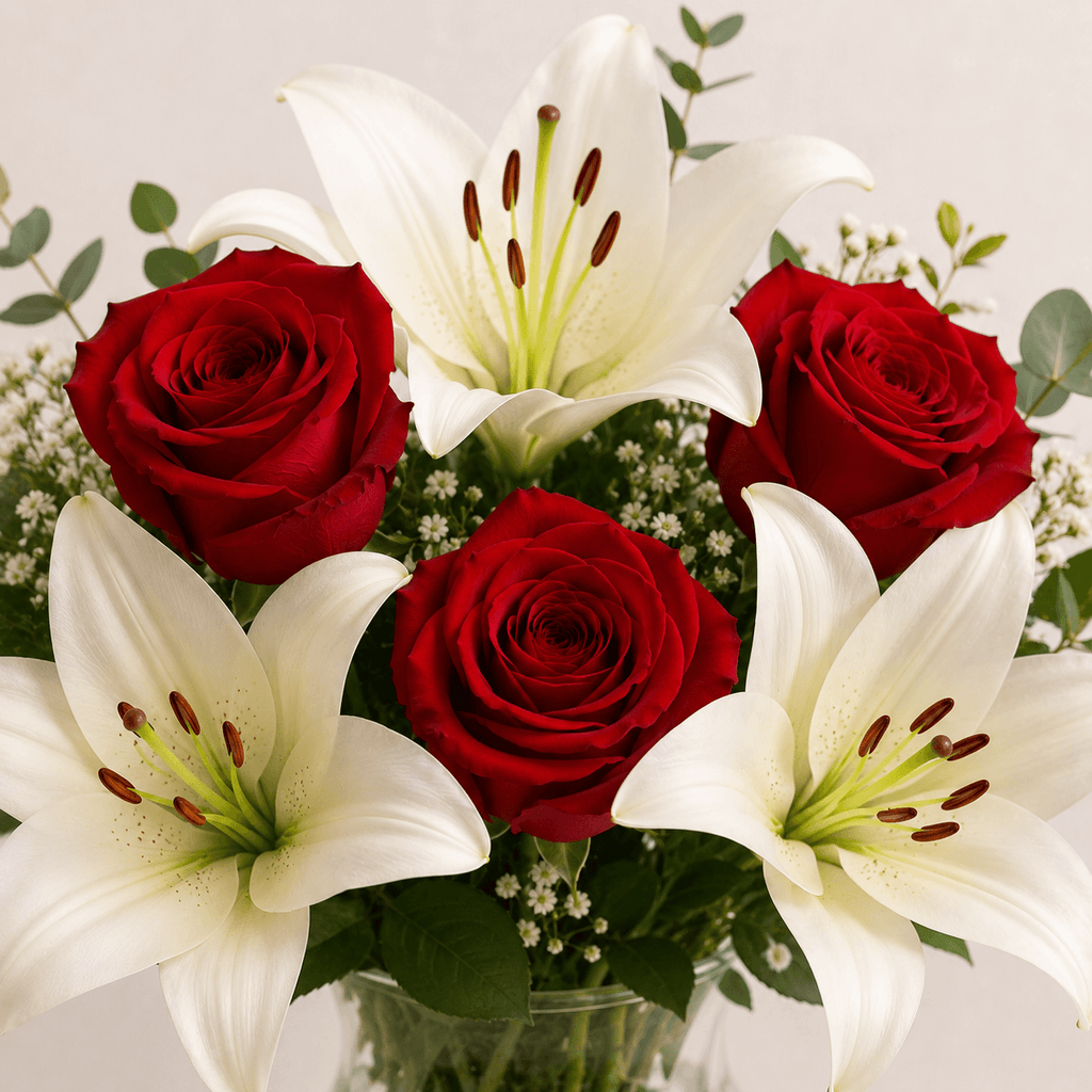 Ramo de 3 rosas y lilium