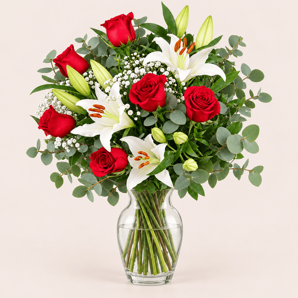 Ramo de 6 rosas y lilium