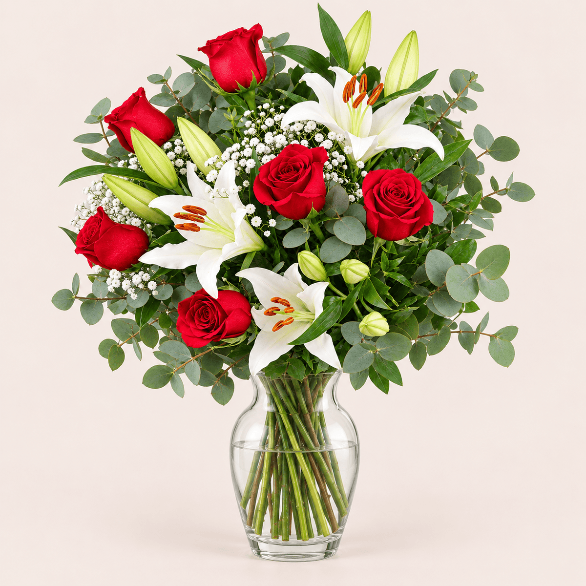 Ramo de 6 rosas y lilium