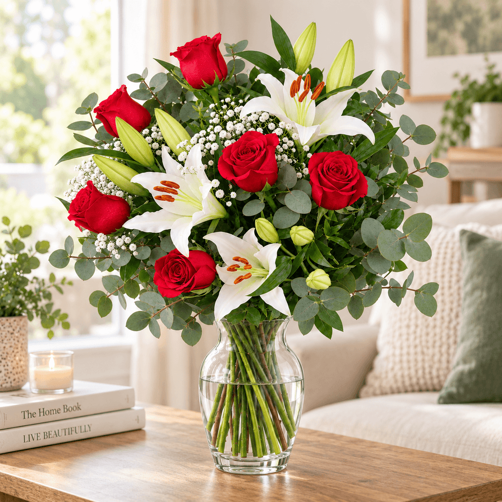 Ramo de 6 rosas y lilium