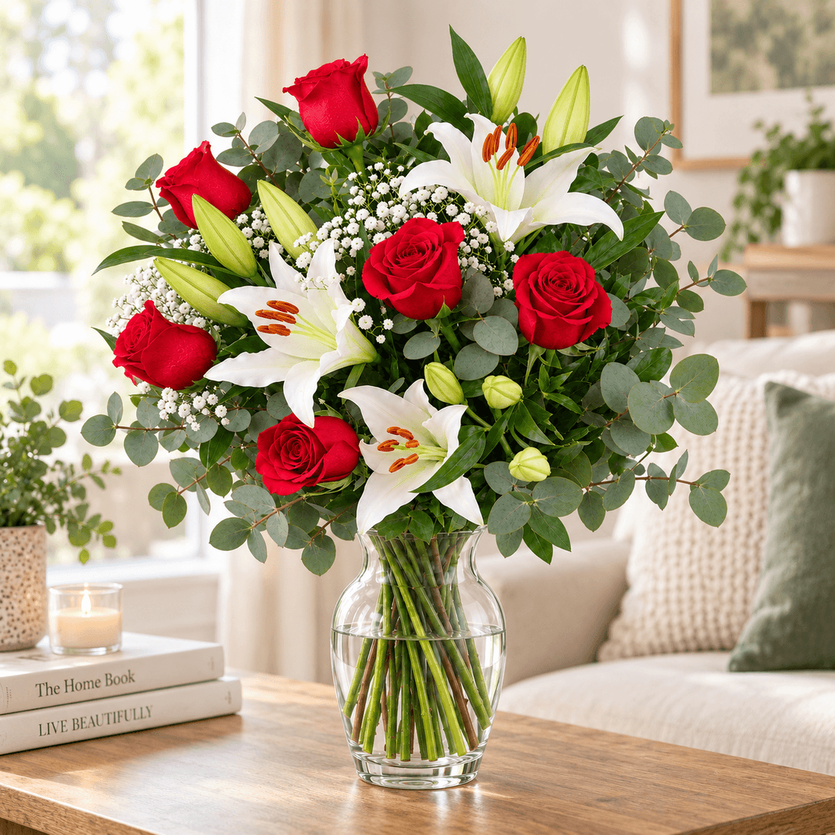 Ramo de 6 rosas y lilium
