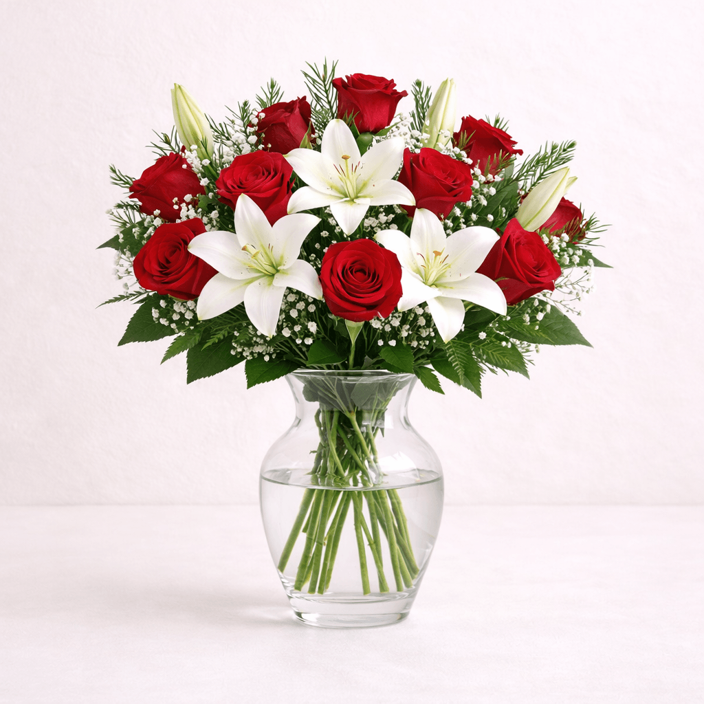 Ramo de 12 rosas y lilium