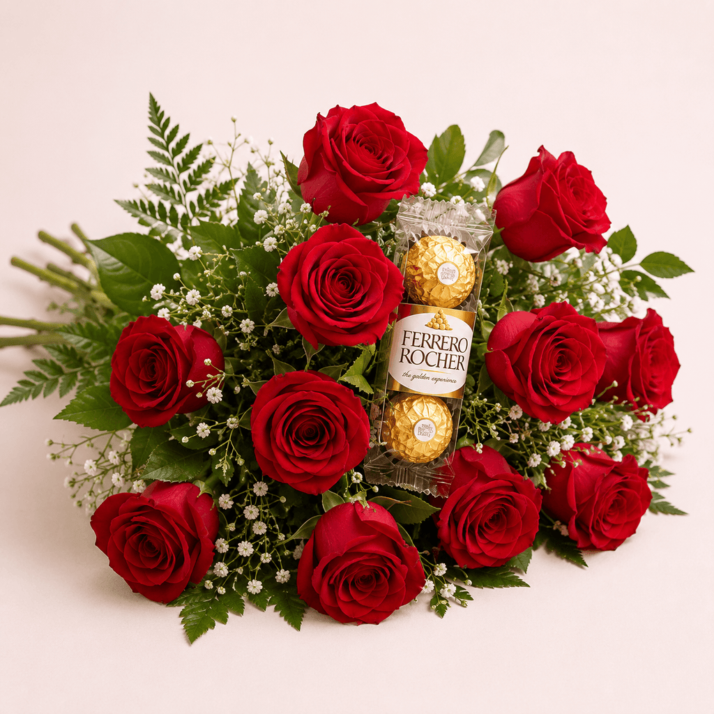 Ramo de 12 rosas y bombones