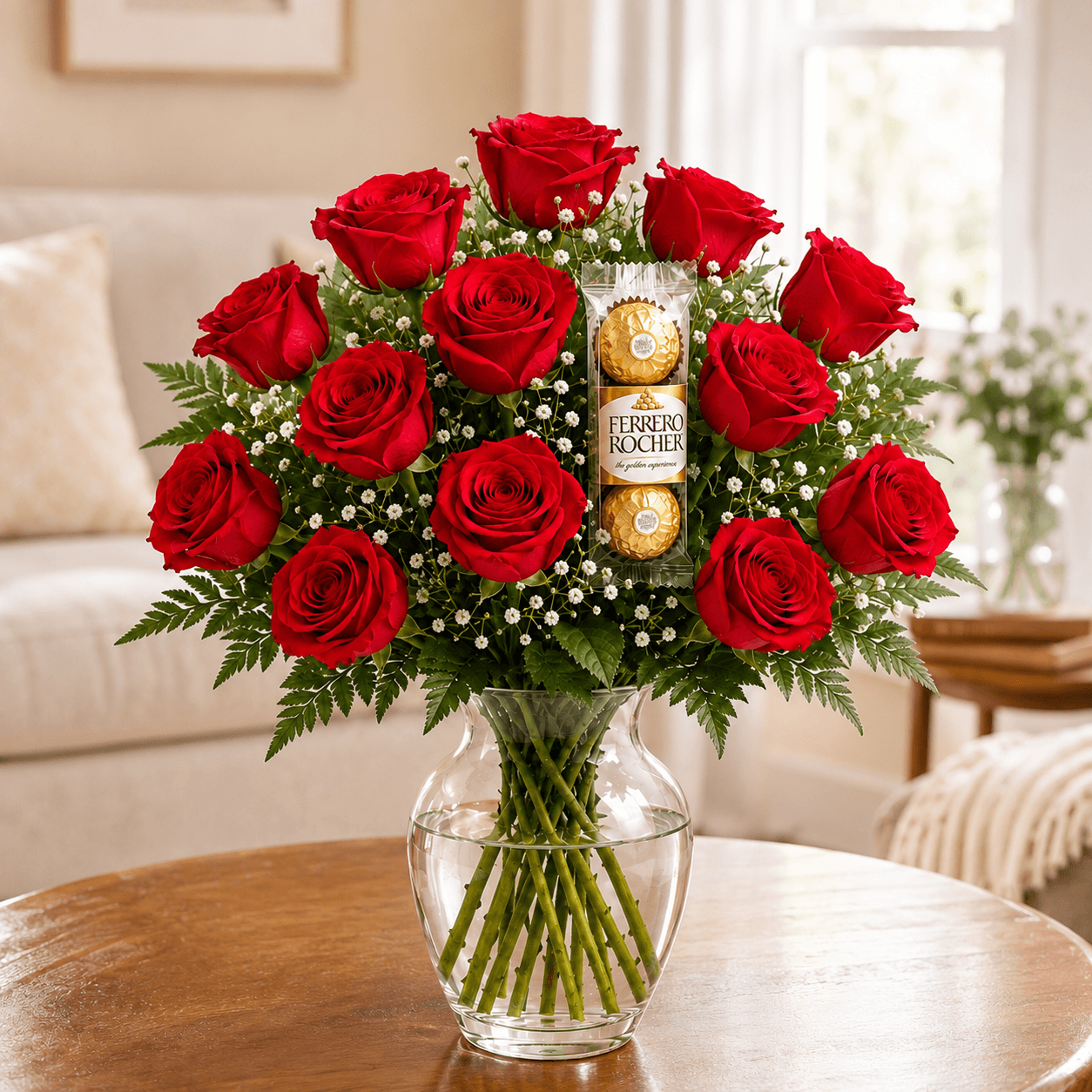 Ramo de 12 rosas y bombones