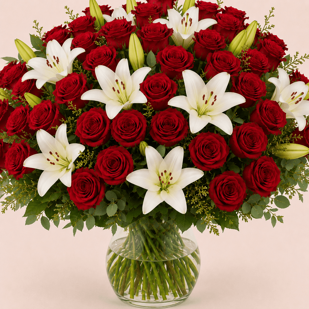 Ramo de 50 rosas y lilium