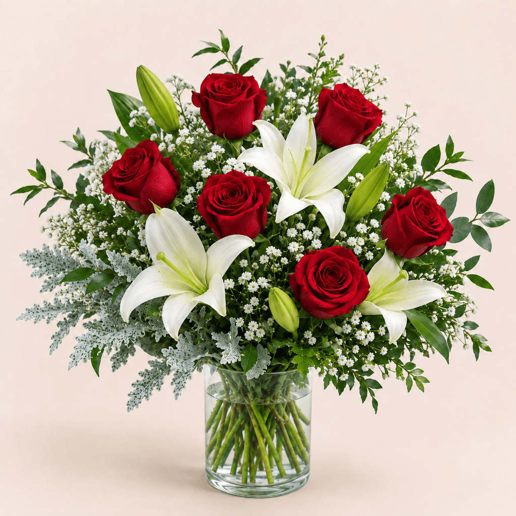 Ramo de 5 rosas y lilium