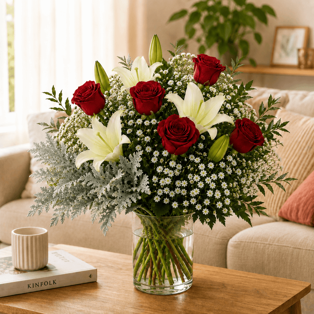 Ramo de 5 rosas y lilium