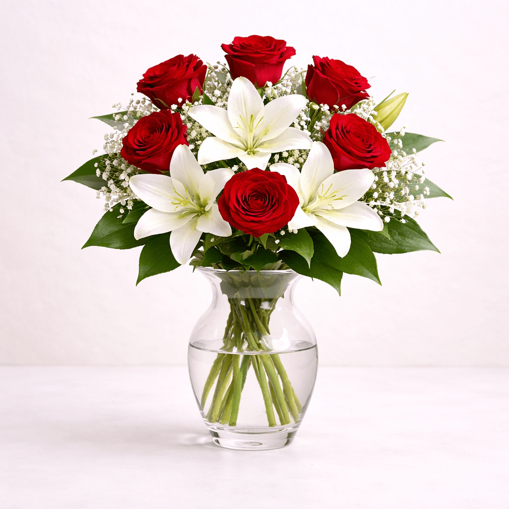 Ramo de 6 rosas y lilium