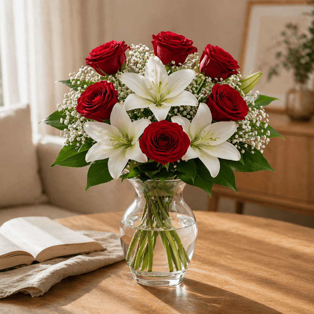 Ramo de 6 rosas y lilium
