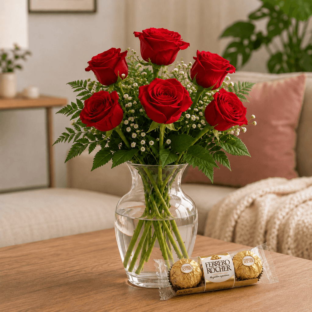 Ramo de 6 rosas y bombones