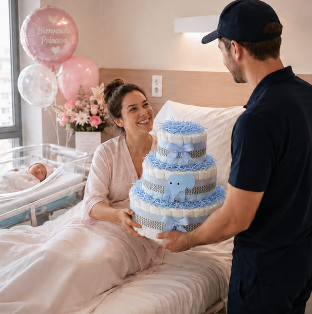 Tarta de pañales para bebé azul